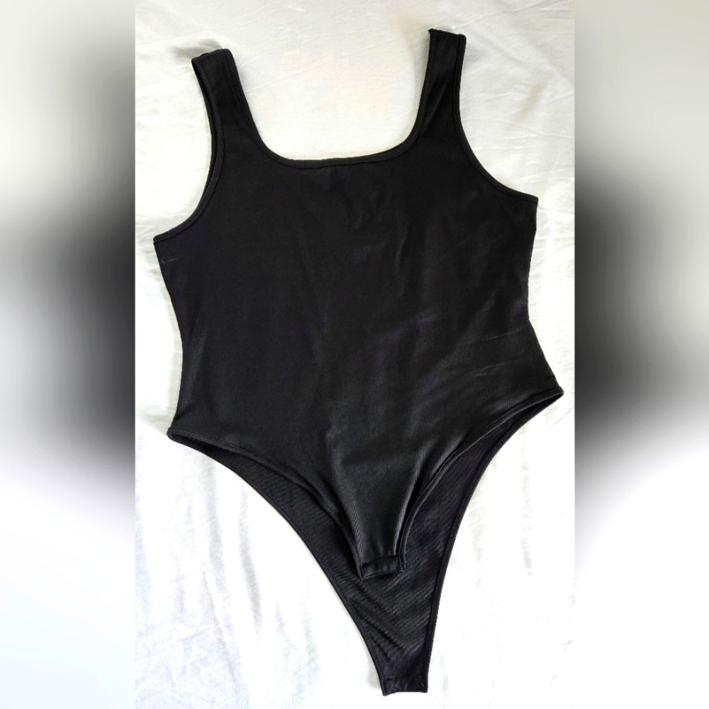 SHEIN EZwear Plus Solid Ribbed Knit Tank Bodysuit, Black Size 3XL NWOT